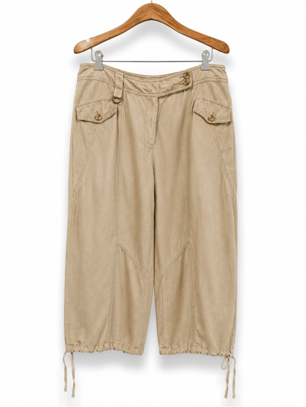 Bianca Nygård Linen Blend Utility Cargo Capri Pants Taupe Relaxed Size 10